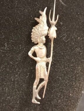 Sterling Silver 'Tribal Warrior With Spear' Pin - Signed "KARA"
